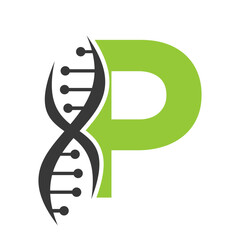 Wall Mural - DNA Logo On Letter P Vector Template For Healthcare Symbol