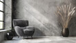 Gray cozy chair against the wall. Interior design of a modern living room