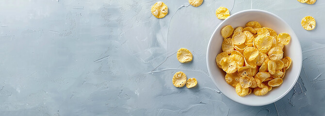 Wall Mural - corn flakes in a white bowl on the table