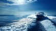 Speed boat on the background of the sea and the sky with clouds