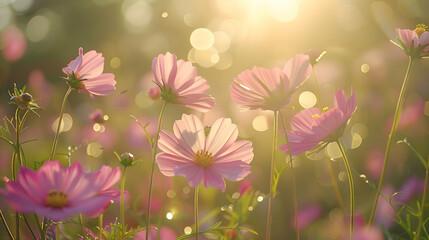 Wall Mural - Dainty cosmos swaying gently in the warm summer breeze