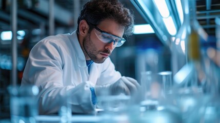 Poster - An engineer is conducting experiments in a science lab, wearing a lab coat. AIG41