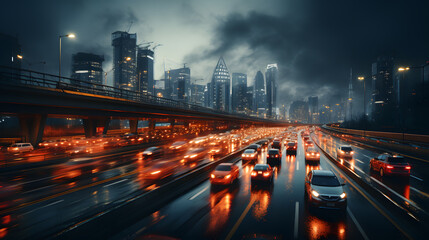 Wall Mural - Cars on the highway in a traffic jam