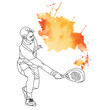 man playing tennis, vector illustration combined with watercolor paint stain, AthleticSpirit,