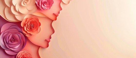 Wall Mural - Paper Cut of Woman With Flower Head, Delicate, Artistic Creations Using Scissors and Paper abstract gradient