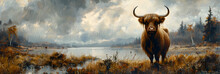  Scottish Highland Cattle In Scotland ,
Portrait Of Highland Cow Lying In Grass In Mountains
