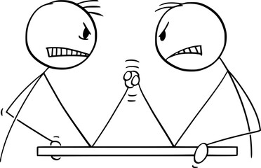 Poster - Arm Wrestling Between Two Men, Vector Cartoon Stick Figure Illustration