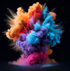 Wall Mural - abstract colorful paint explosion on a black background, in the style of pastel-colored scenes, bold
