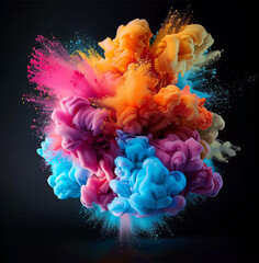 Wall Mural - abstract colorful paint explosion on a black background, in the style of pastel-colored scenes, bold