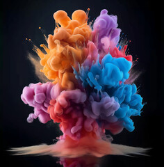 Wall Mural - abstract colorful paint explosion on a black background, in the style of pastel-colored scenes, bold
