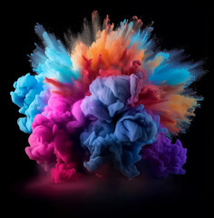 Wall Mural - abstract colorful paint explosion on a black background, in the style of pastel-colored scenes, bold