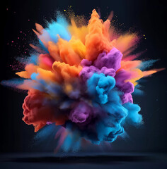 Wall Mural - abstract colorful paint explosion on a black background, in the style of pastel-colored scenes, bold