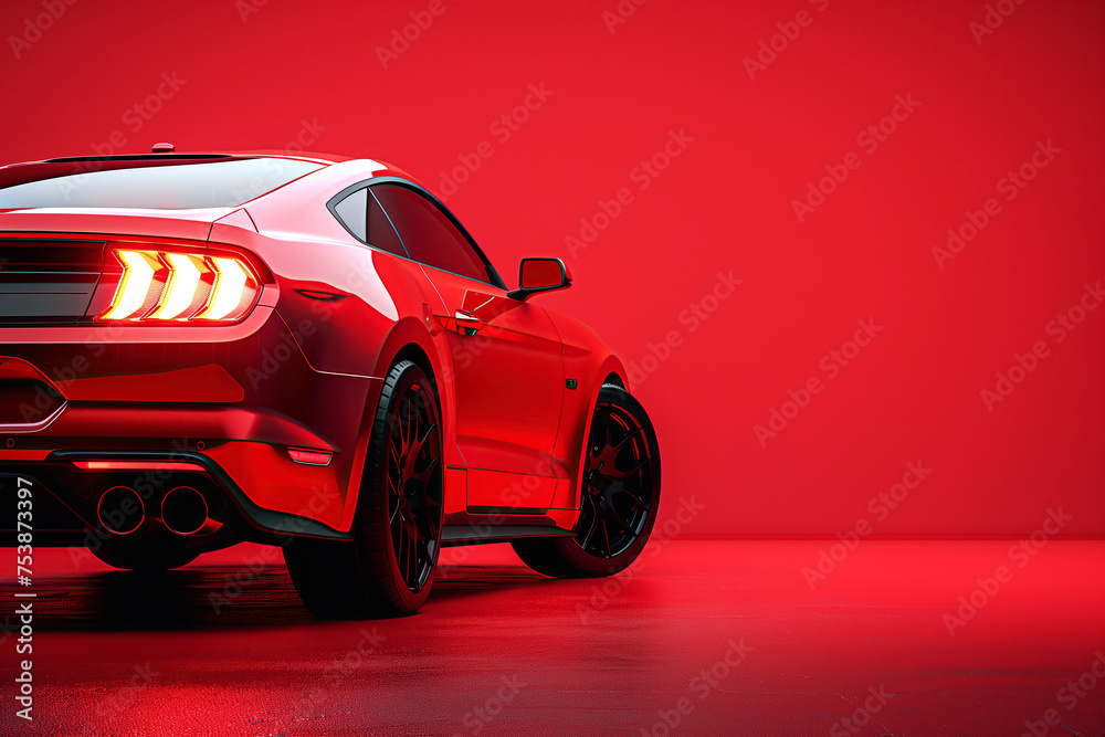 Back view of a generic and unbranded red car isolated on a red ...