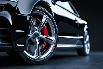 Canvas Print - Closeup on a generic and unbranded black car isolated on a dark background