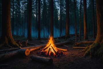 Bonfire in the night forest