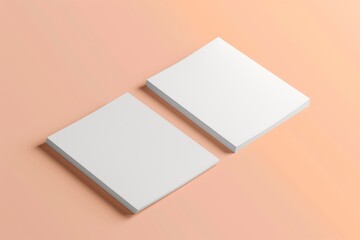 Mock up of 2 blank A4 paper stacked piles on peach orange background