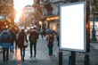 © dreamdes - Street level advertising panel in a crowded urban area. Street mockup concept. Template for design, advertising, banner.