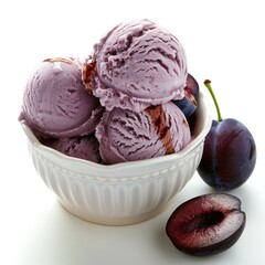 Wall Mural - A bowl of ice cream with a plum on the side