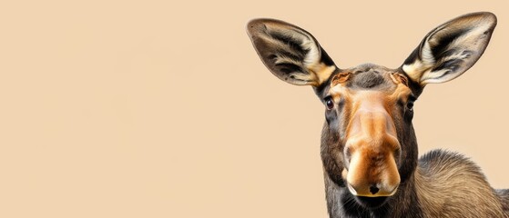 Wall Mural -  a close up of a giraffe's face with a light brown back ground and a light tan back ground.