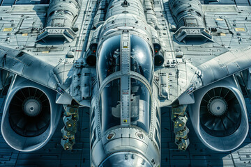 Poster - A bird's eye view of a spaceship with engines, wings, and a cockpit