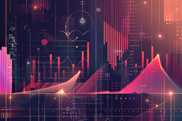 Poster - A 2d illustration of a graph with bars, lines, and dots showing some data and trends