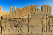 Iran. Persepolis, an ancient capital of the Achaemenid Empire (UNESCO World Heritage site). Palace of Artaxerxes, Nothern facade - Relief of lion and bull