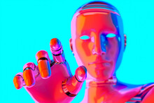 A Futuristic Artificial Intelligence Woman Pointing With Her Hand