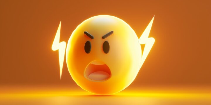 A yellow emoji with a lightning bolt on it is angry and has its mouth open
