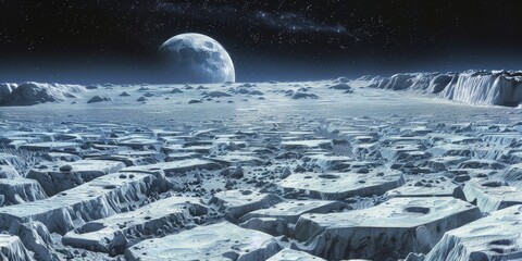 Wall Mural - a desolate, icy landscape with a large moon in the sky