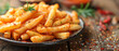 Large portion of delicious French fries on plate