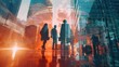 © Asad - Business Successful People Double Exposure With Highrise Modern City Office Building Business People Standing Together Success Agreement And Working Together,Ai Generate