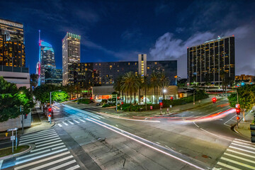 Wall Mural - City Lights at Twilight: 4K Ultra HD Image of Downtown Los Angeles Figueroa Street Traffic After Sunset	