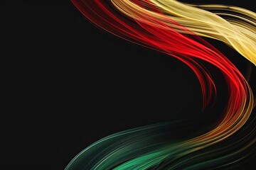 Wall Mural - A digital abstract background with flowing red, yellow, and green lines on a black backdrop. Black History Month color background with copy space for text.