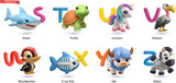 Fototapeta Dinusie - Zoo alphabet part 3. Shark, turtle, unicorn, vulture, woodpecker, x-ray fish, yak, zebra. 3d vector icon set