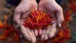 © Asad - Hands Holding Saffron Flowers. Kashmir Famous Saffron, The Worlds Most Expensive Spice. Authentic, High-Quality Saffron More Valuable Than Gold