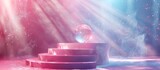Fototapeta  - Luminous Pink Gemstone Floating on a Stage, To provide a visually striking and unique stock photo that showcases a floating gemstone in a surreal and
