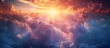 Fototapeta Kosmos - Divine Light Beams Shining Through Clouds, To convey a sense of divine presence, spiritual illumination, and Gods love and grace through a beautiful