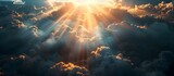 Fototapeta Kosmos - Sun Rays Shining Through Clouds in Heaven, To convey a sense of tranquility, wonder, and spiritual illumination in a natural setting, suitable for