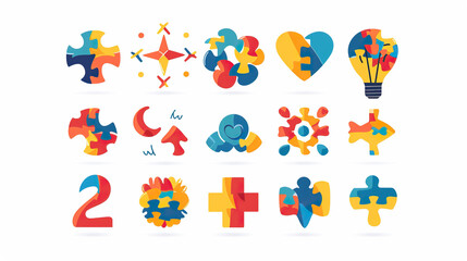 Autism Awareness Day,  autism icon logos , different color icon set, 2 April, Autism Spectrum Disorder concept, ASD, Syndrome, Symptoms