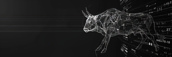 Wall Mural - Wireframe bull on stock charts for bull market and surplus economy concept