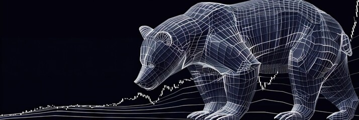 Wall Mural - Wireframe bear on stock charts for bear market and recession concept