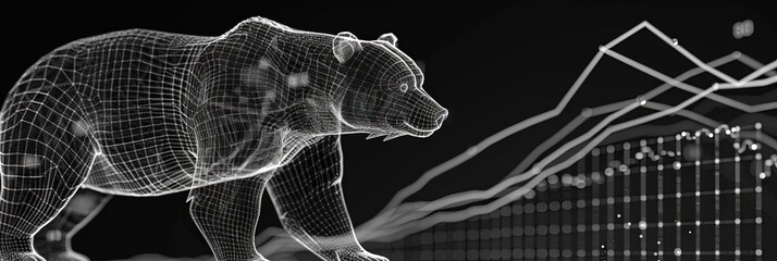 Wall Mural - Wireframe bear on stock charts for bear market and recession concept