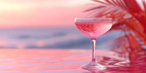 Wall Mural - Glass of champagne on pink background