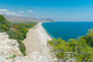 Wall Mural - Olympos beach. Aerial view of Olympos beach on a sunny day. One of the most beautiful beaches in Turkey.