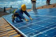 Proficient technician installs solar panels: Promoting eco-conscious living