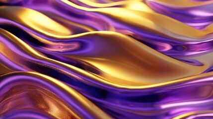 Wall Mural - Wavy Golden And Purple Metallic 3D Background HD