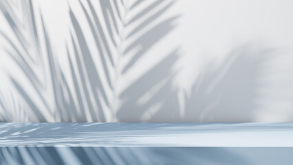 Fototapete - Summer cozy sunlight background table Leafs shadows and sunlight tabletop space - empty display mock up for Advertisement close up, Product placement and advertisement, empty room stage podium place