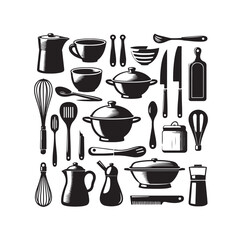  Kitchen tools silhouette vector collection
