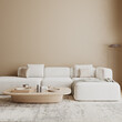 © Oleksandr Shcherban/Stocksy - Modern beige living room interior with white angle sofa