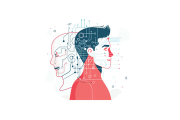 Wall Mural - man and artificial intelligence isolated vector style